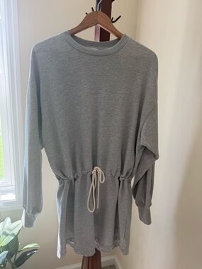 ELSA Grey Long Sleeve Drawstring Waist Dress
